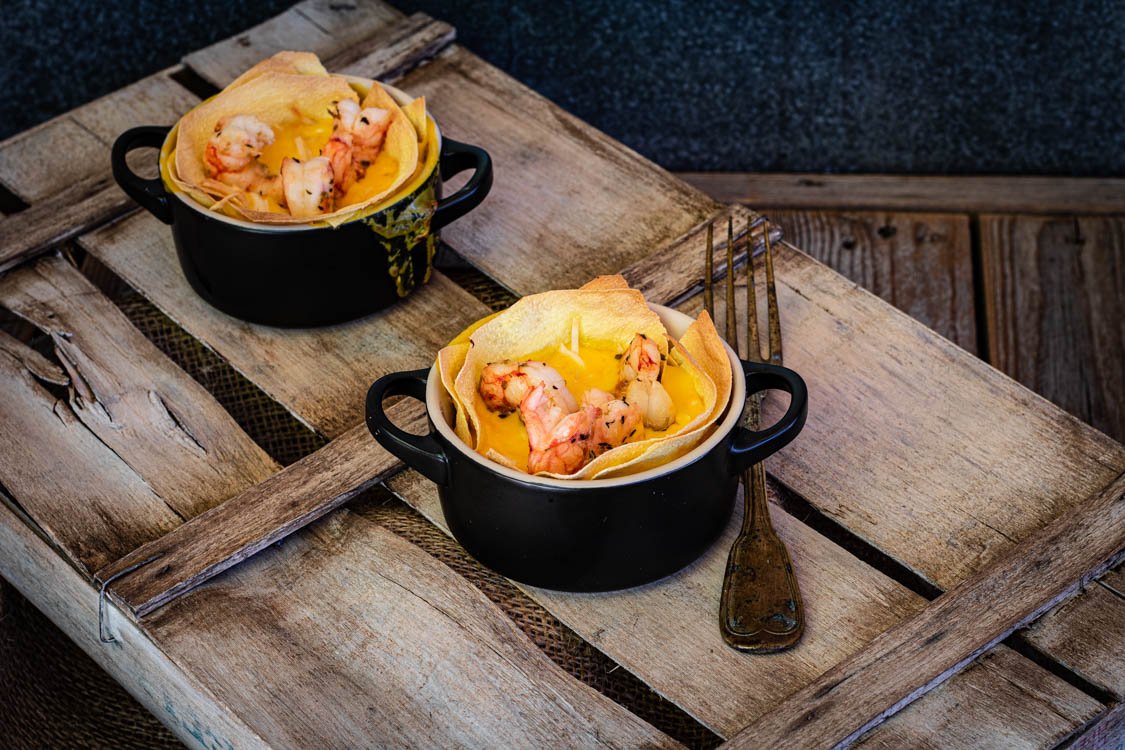 Lasagnetta monoporzione con zucca e gamberi